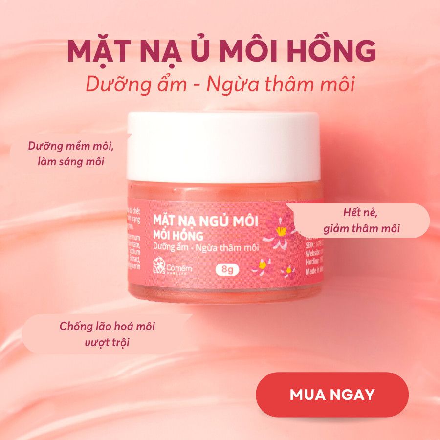 Mặt Nạ Ngủ Môi Hồng Dưỡng Ẩm Giảm Thâm Căng Bóng Mềm Mịn Chống Nứt Nẻ Cỏ Mềm 8g