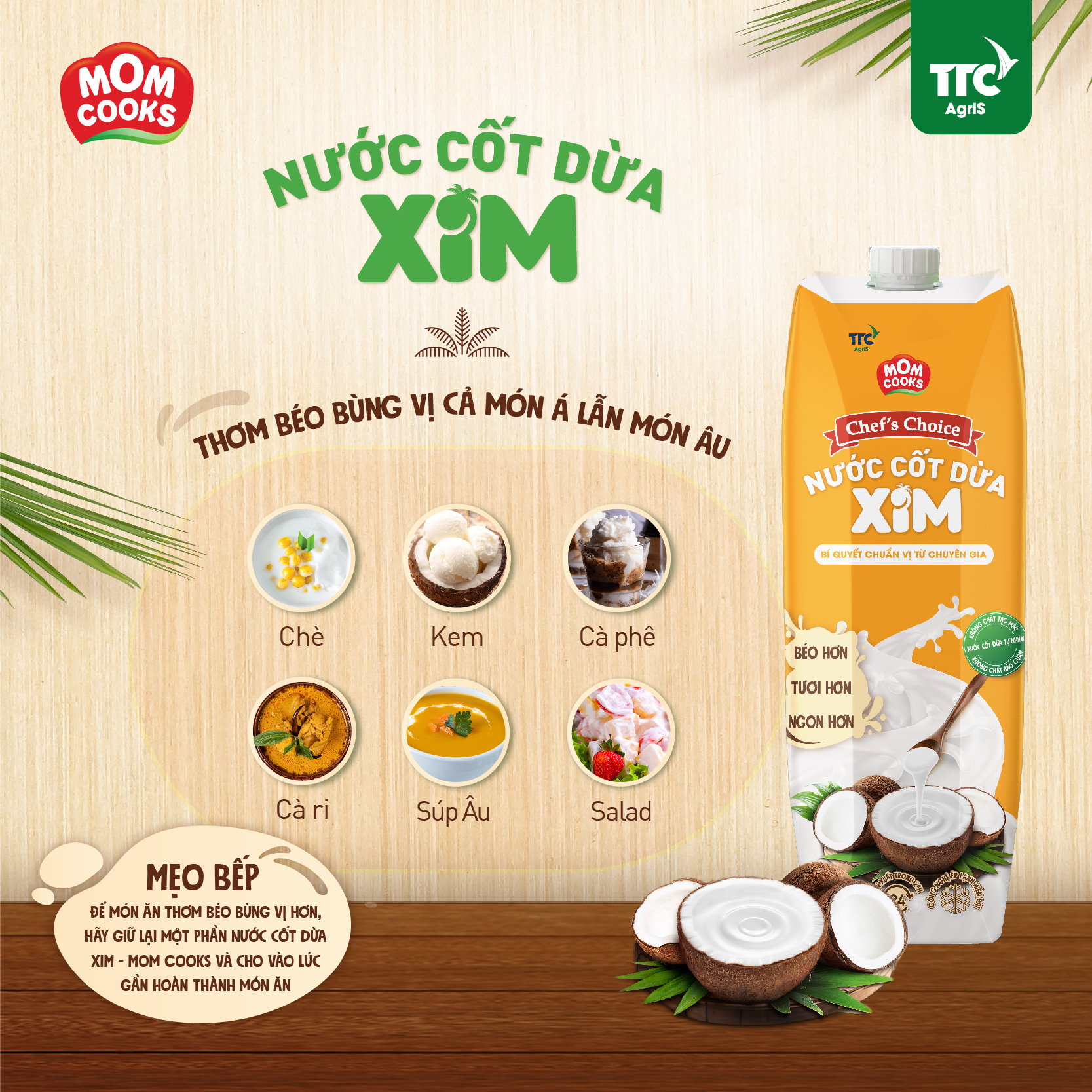 Thùng 12 Hộp Nước Cốt Dừa XIM Chef's Choice - Mom Cooks 1000ml/hộp