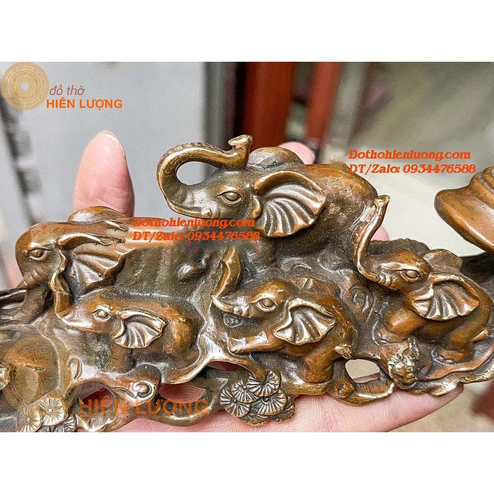 Gậy Như Ý Voi Ngọc Xanh Đỏ Bằng Đồng Hun Màu Nâu Giả Cổ Kích Thước 21x5x7cm, Nặng 0,7kg