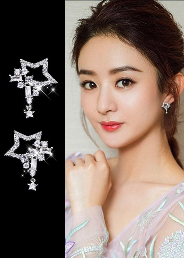 Khuyên tai Bạc Ý S925 hình ngôi sao đính đá Hàn Quốc BT08