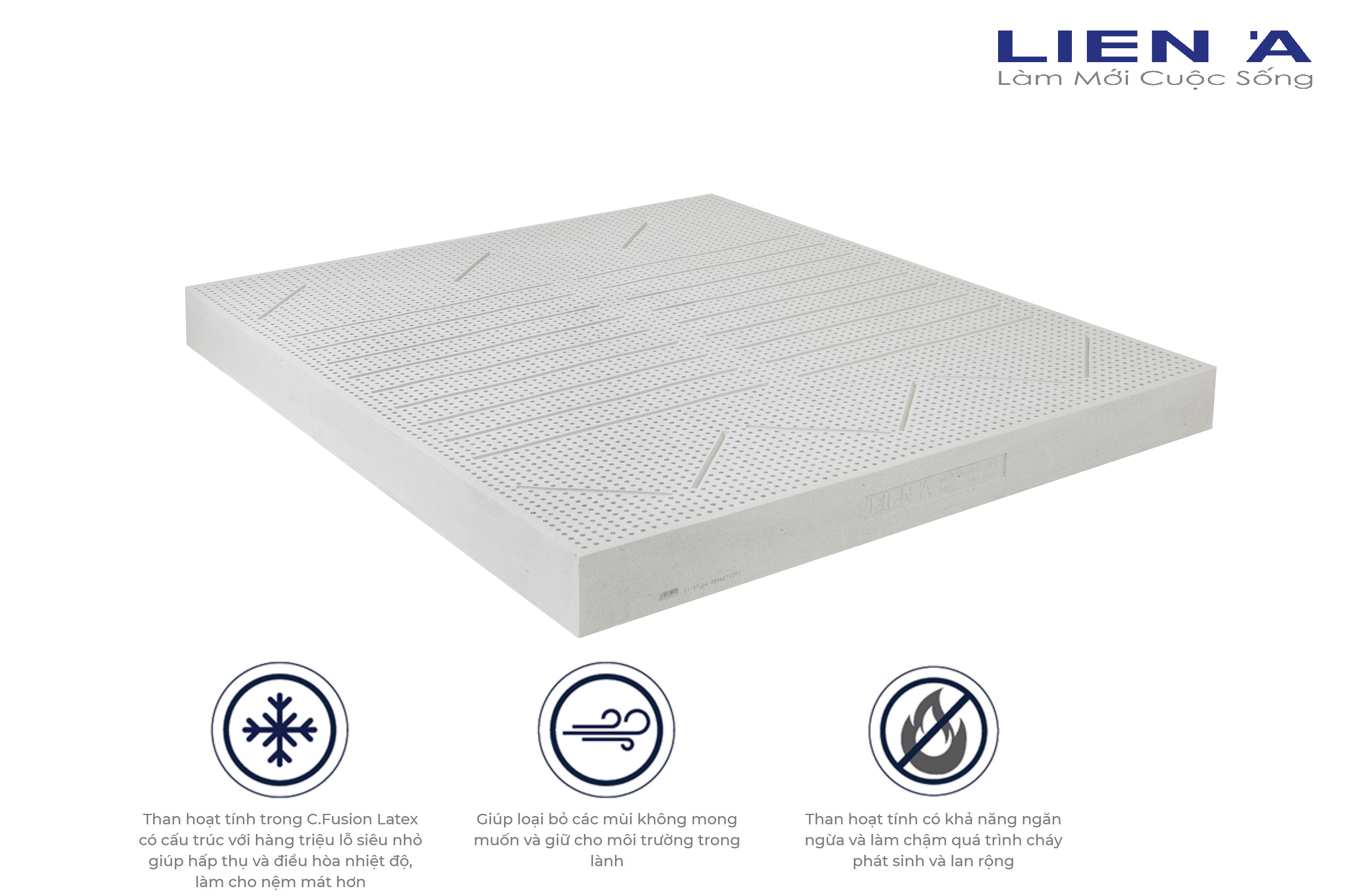 Nệm Cao Su Liên Á Ladome Grey Cao 10cm - Giường Đơn - Cao Su Thiên Nhiên 100