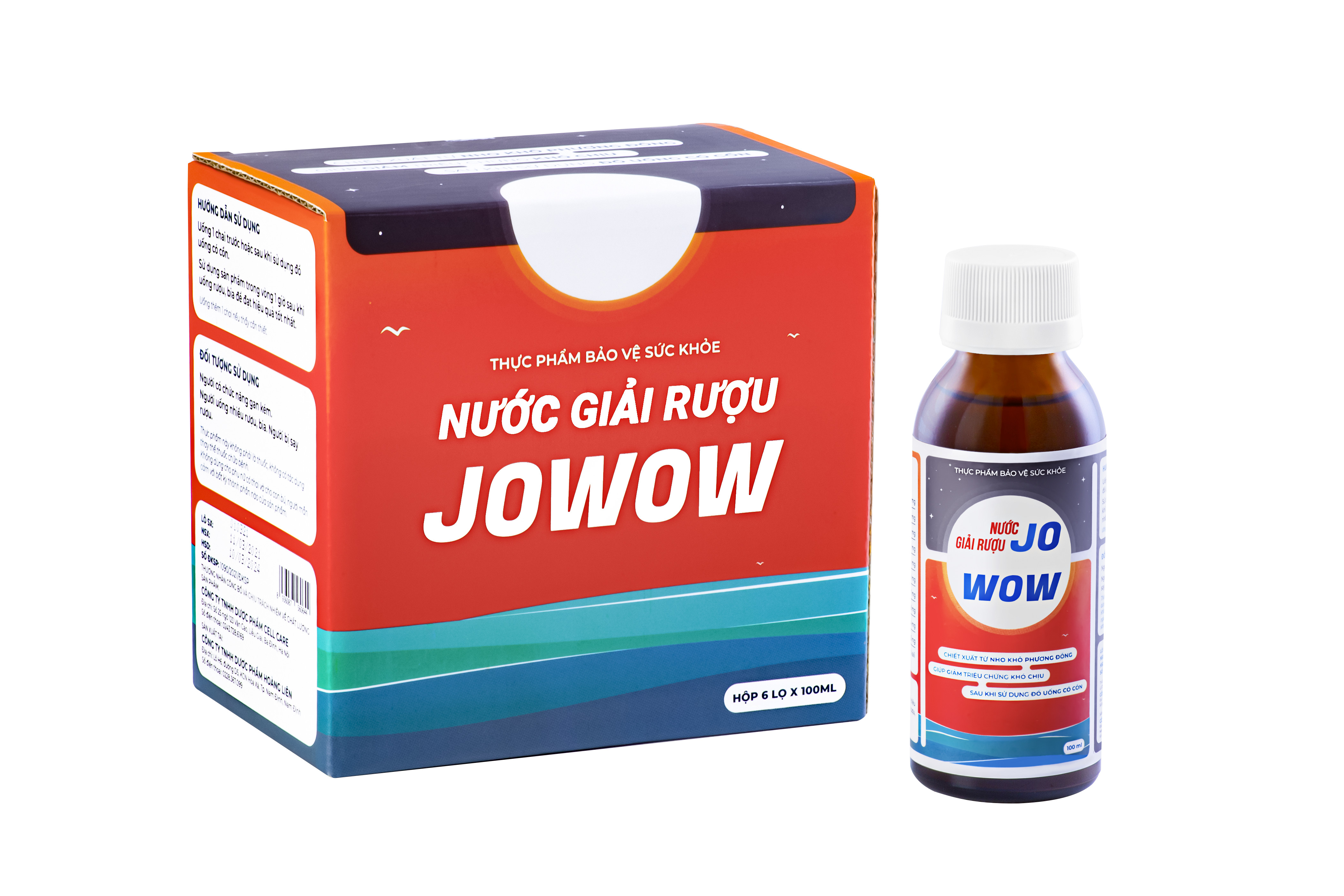 Nước giải rượu, mát gan JOWOW (Hộp 6 chai x 100ml)