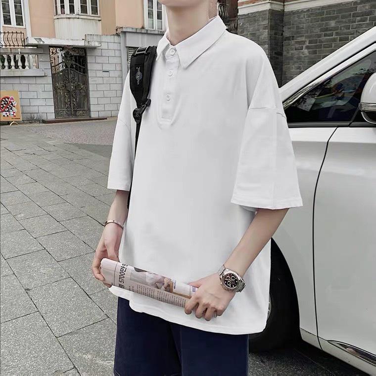 Áo polo tay lỡ trơn đơn giản nam nữ đều mặc, chất cotton mặc đi học đi chơi đều đẹp A1