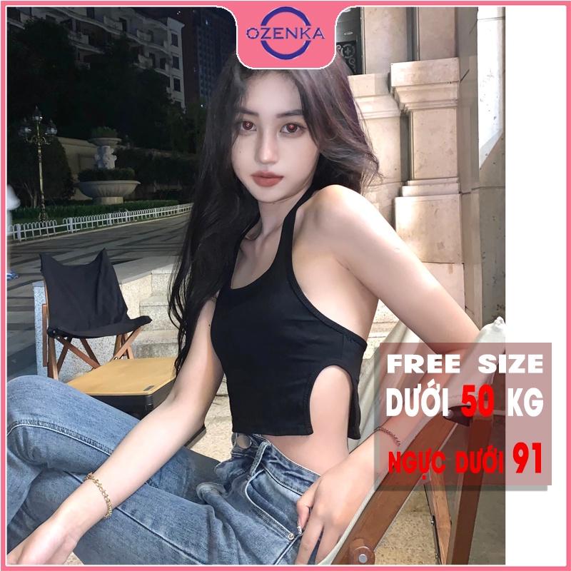 Áo ba lỗ nữ croptop ôm gợi cảm, ao thun sát nách sẻ gấu hở lưng sang chảnh mặc đi chơi đi biển màu đen trắng