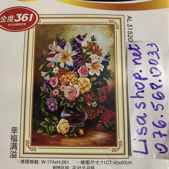 Tranh thêu BÌNH HOA 40x60cm chưa thêu 31520