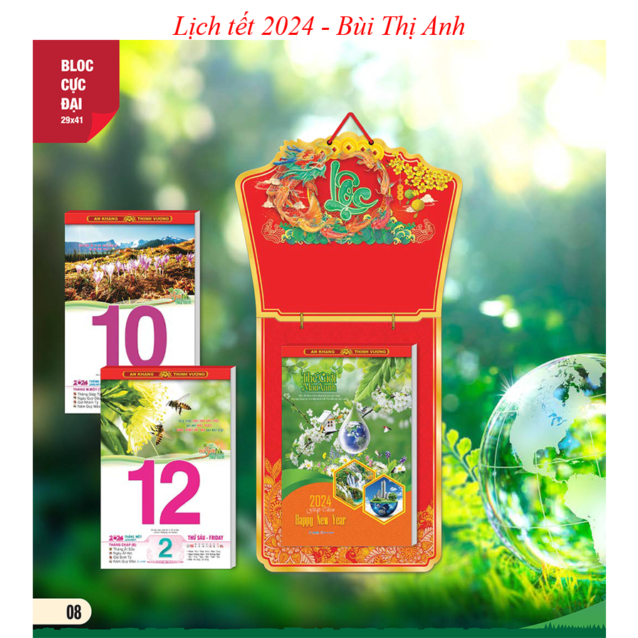 Lịch Tết 2024 Giáp Thìn - Bloc Cực Đại 29 X 41 Cm –Thế Giới Màu Xanh – Quà Tặng