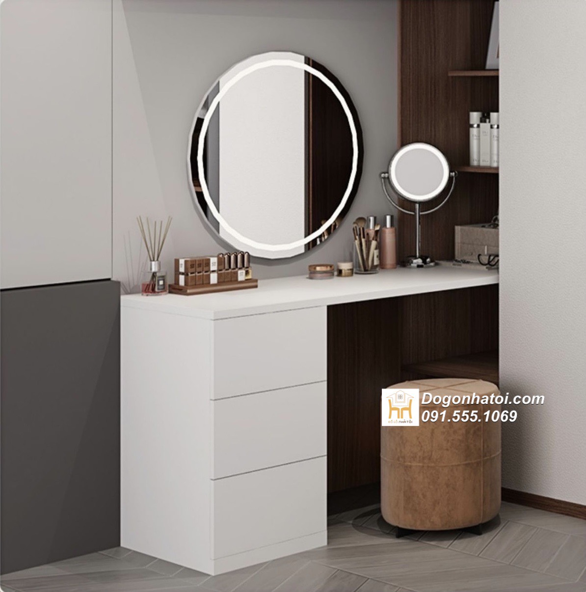 Tủ quần áo cánh kính liền bàn trang điểm hiện đại - TA219