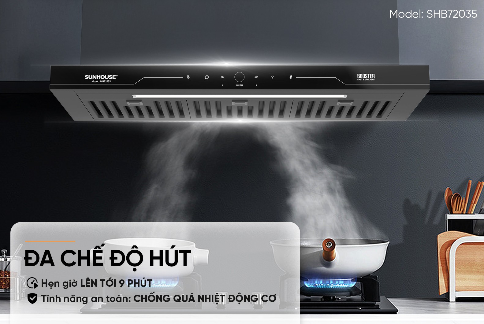 Máy hút mùi âm tủ Sunhouse SHB72035, Công suất 220W, Công suất hút 750m3/h,Công nghệ Ultra-Quiet độ ồn thấp, Điều khiển cảm biến thông minh, Chế độ Booster hút cực mạnh, Bảo hành 36 tháng tại nhà - Hàng chính hãng