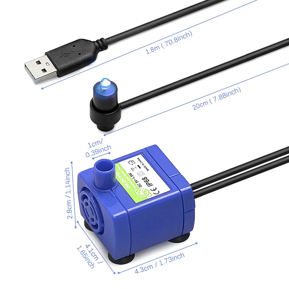 Máy bơm di động cổng USB có thể thay thế, động cơ bơm nhiễu thấp với đèn đèn LED cho hồ bơi mini, bể thú cưng