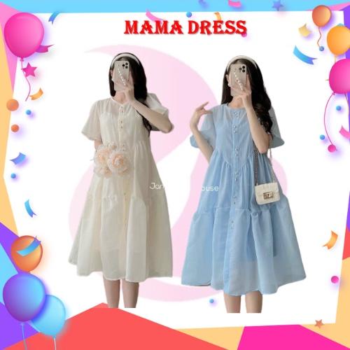 Váy bầu đầm bầu MAMADRESS thiết kế voan mềm 2 lớp cúc thật dùng đc cả SAU SINH cho con ti tiện lợi RẺ ĐẸP sang chảnh