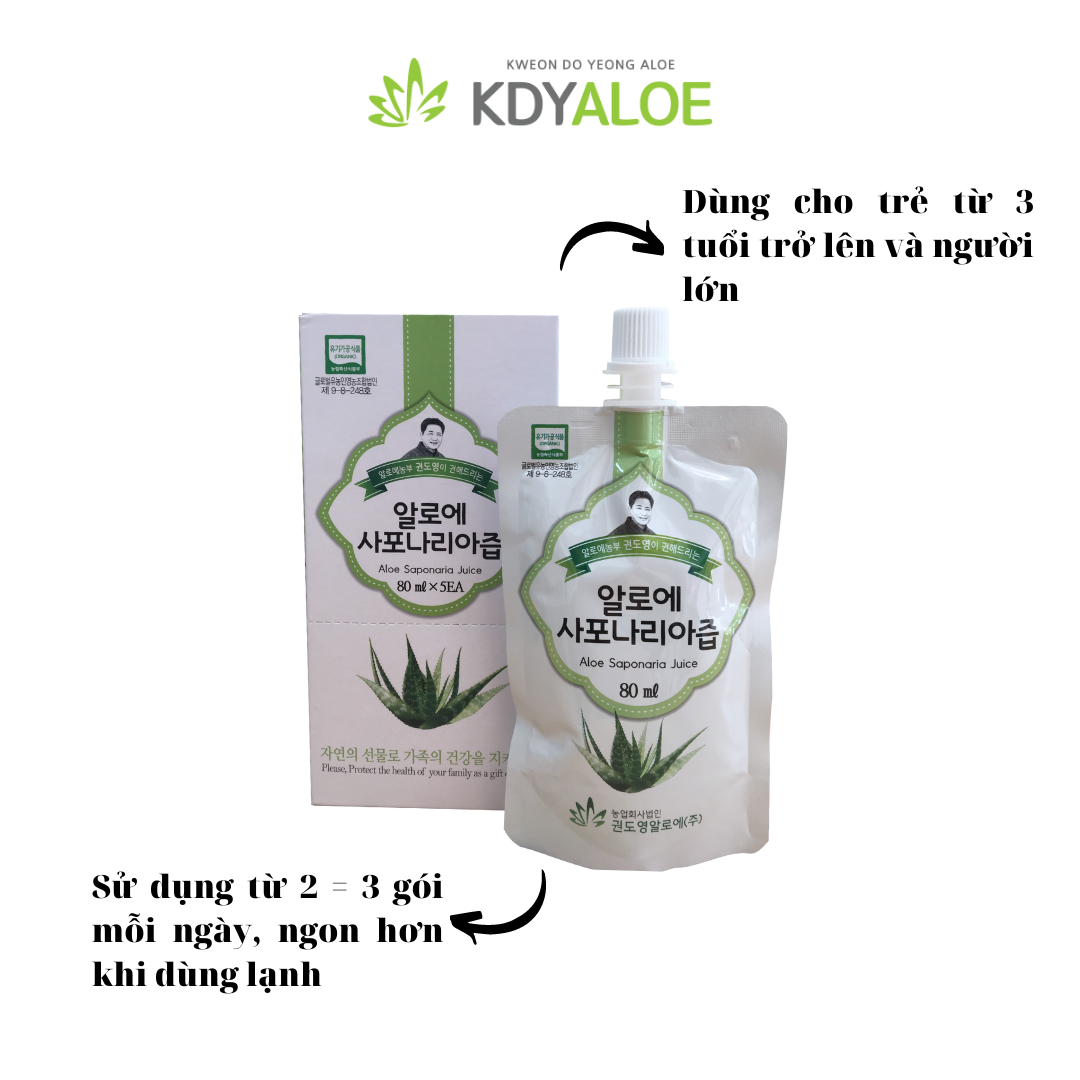 Nước nha đam sâm Hữu cơ Hàn Quốc KDY ALOE, không đường, không calo - 1 Gói 80ml