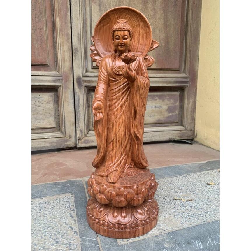 Tượng ngài di da liên hoa bằng gỗ hương đá kt cao 45×15×15cm