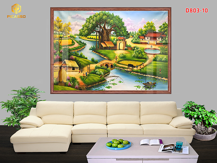 Tranh kính cường lực Làng quê D803 08