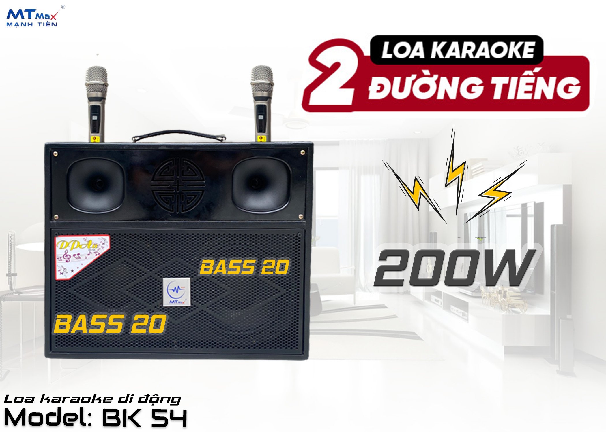 Loa Kéo Di Động MTMax BK54 Karaoke Bass Đôi 20cm âm thanh lớn