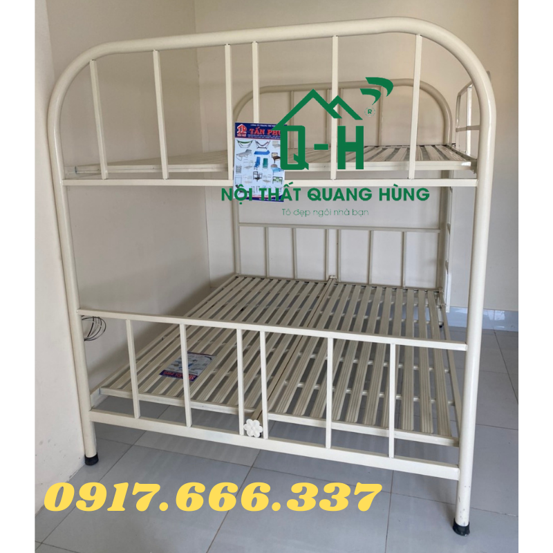 GIƯỜNG TẦNG SẮT ÓNG TRÒN 1M4X1M4 MÀU KEM DÀNH CHO GIA ĐÌNH