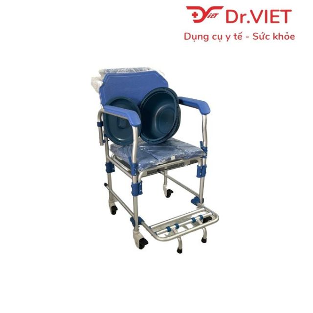 Ghế bô có bánh xe khung nhôm vệ sinh Lucass GX-200 - Ghế bô Khung Nhôm Cao Cấp, Có Đệm, Bánh Xe