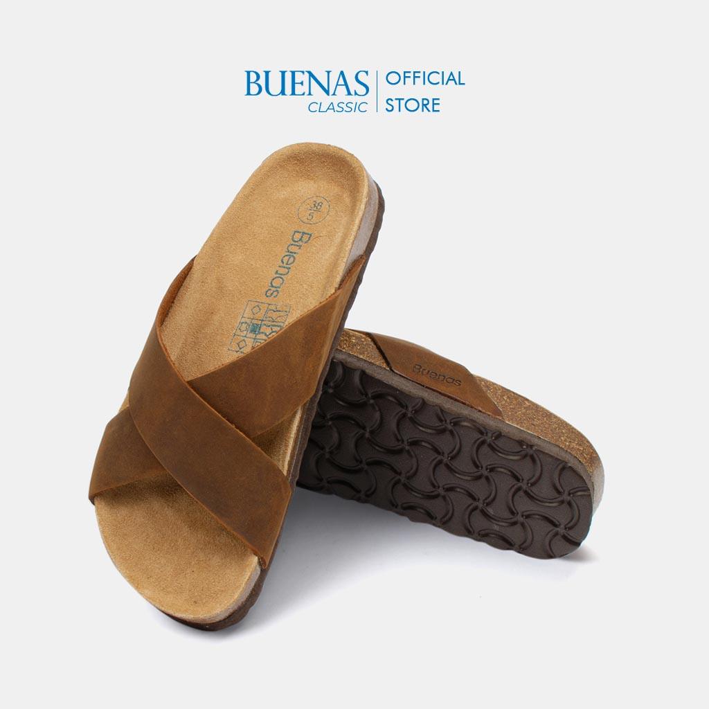 Dép đế trấu nam nữ da bò unisex birken quai chéo Buenas - BB03