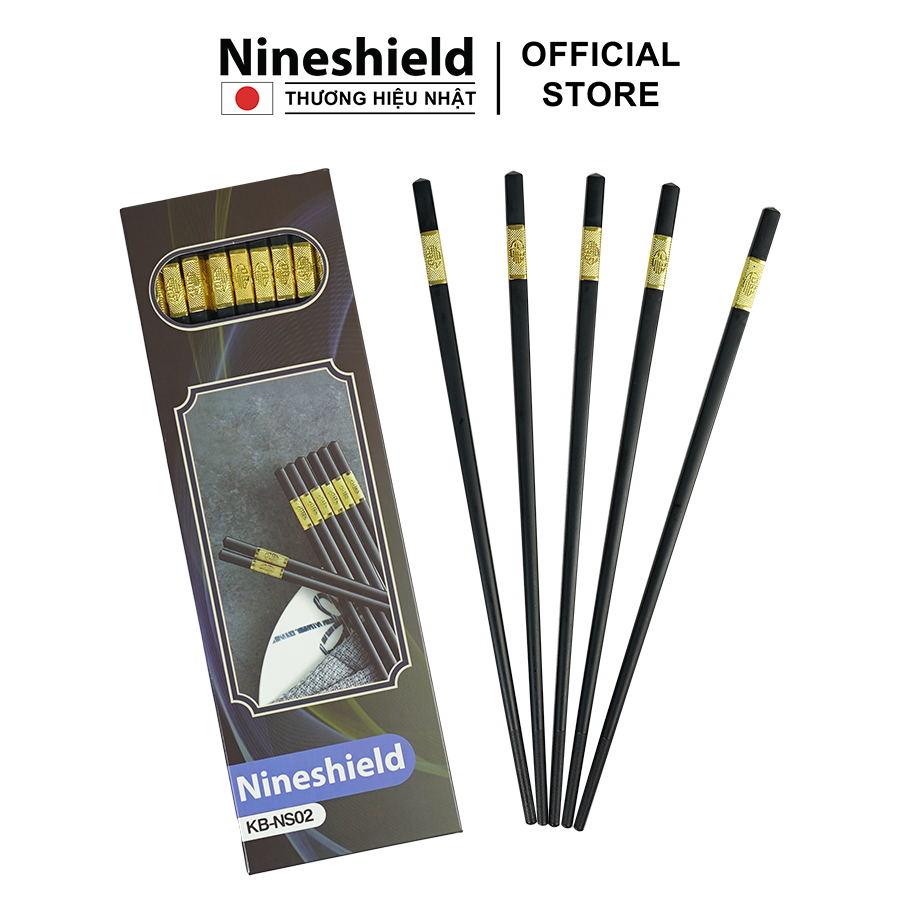 Hộp 10 đôi đũa mạ vàng hàng chính hãng Nineshield NS02