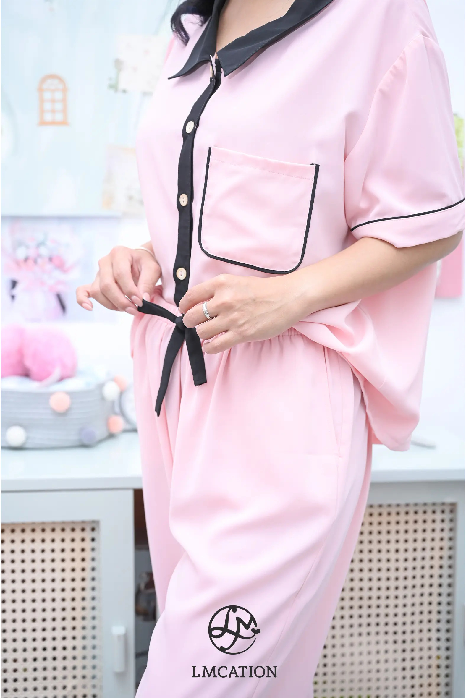 Quần lửng pijama LMcation Alia - Màu hồng phấn