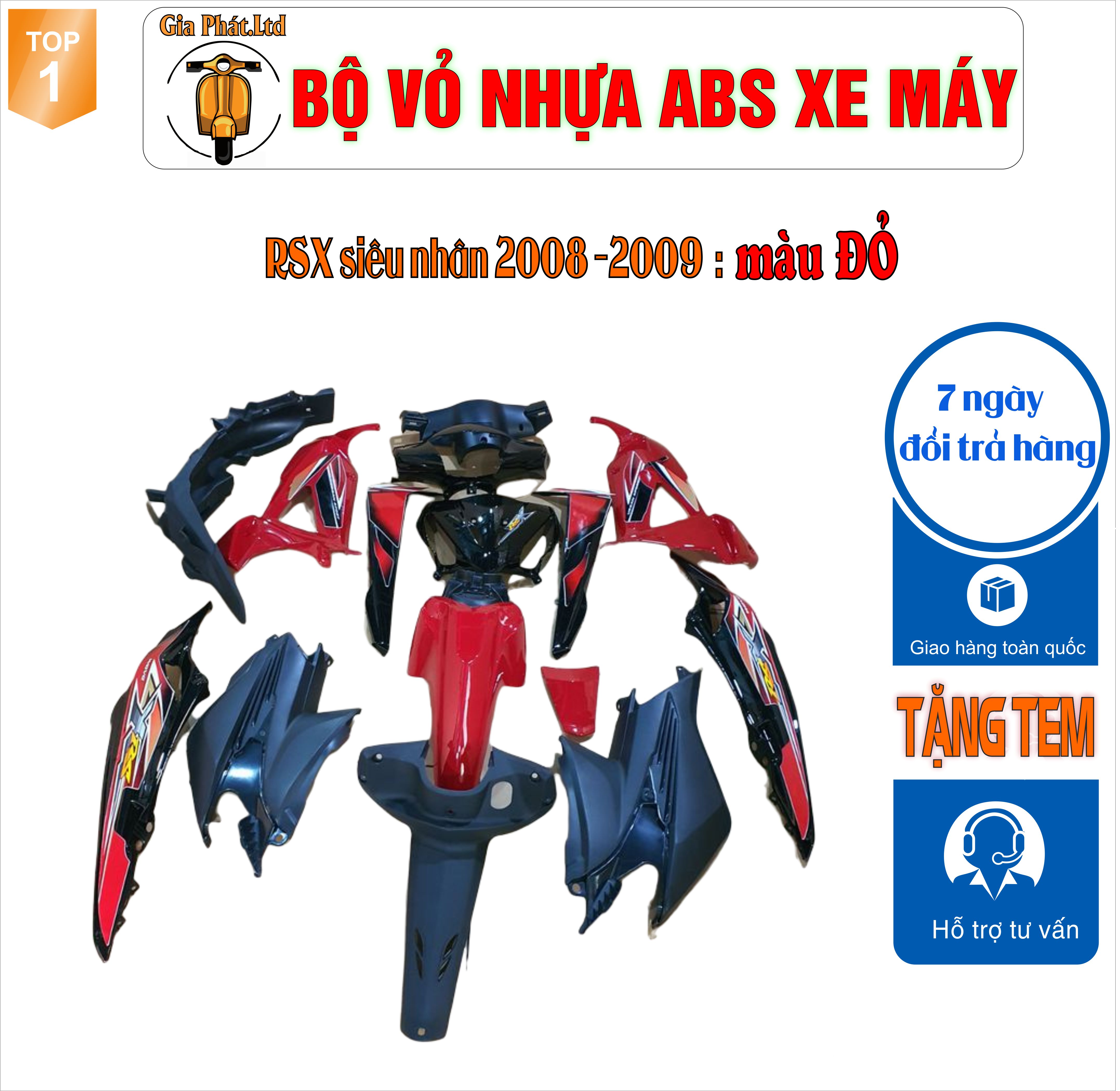 [TẶNG TEM] Bộ vỏ nhựa dàn áo màu ĐỎ gắn xe wave RSX SIÊU NHÂN( MỚI ) -RSX 100 đời 2008 đến 2009 - nhựa cao cấp loại 1