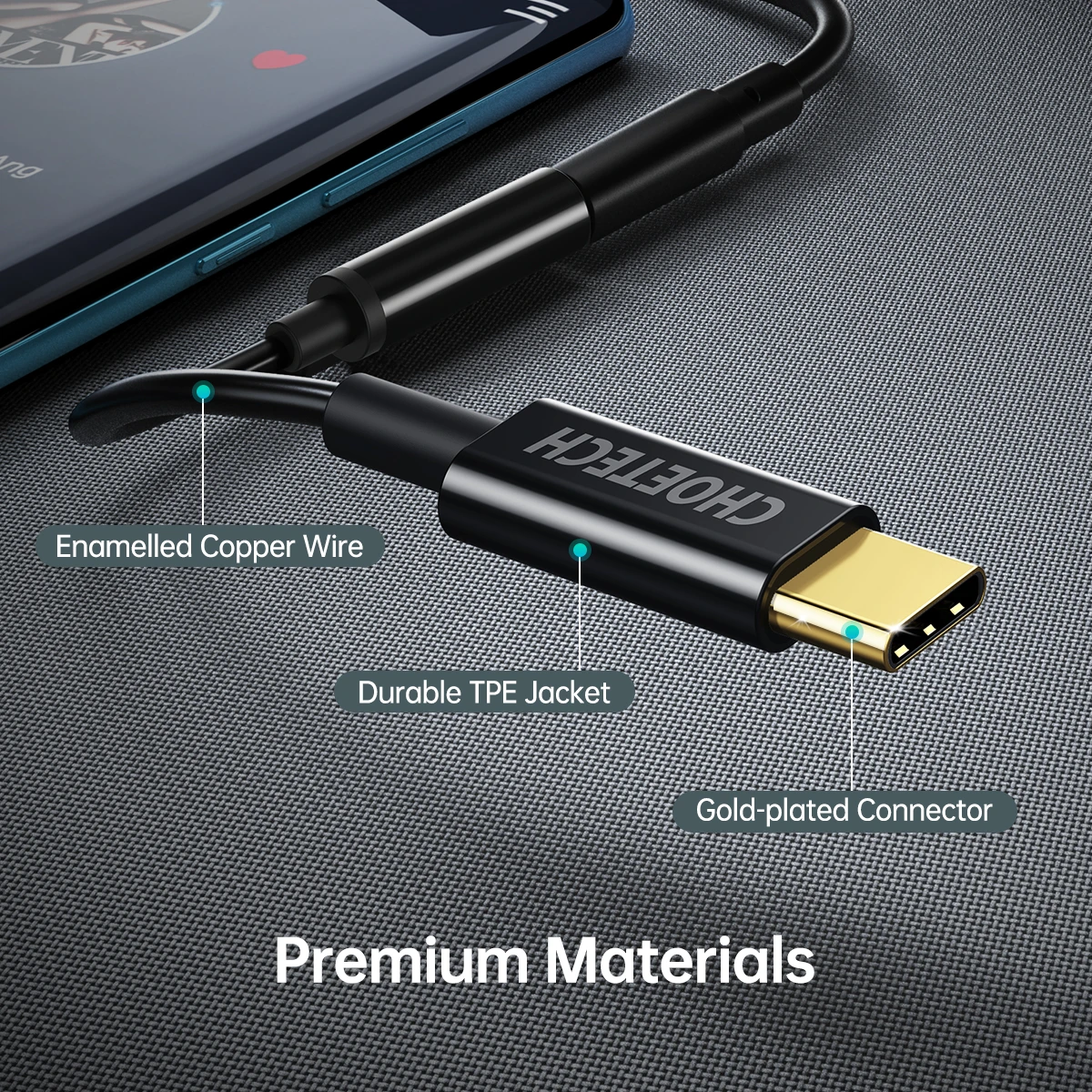 Đầu chuyển adapter Type-C sang jack tai nghe Audio 3.5mm hiệu CHOETECH AUX003 hỗ trợ Macbook Pro, iPad Pro, samsung, huawei, google pixel trang bị chip điều khiển thông minh, chuẩn âm thanh Hifi - hàng chính hãng