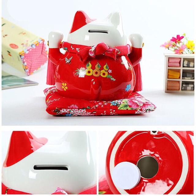 Mèo thần tài, mèo may mắn maneki neko phúc lộc viên mãn 20cm (kèm đệm)