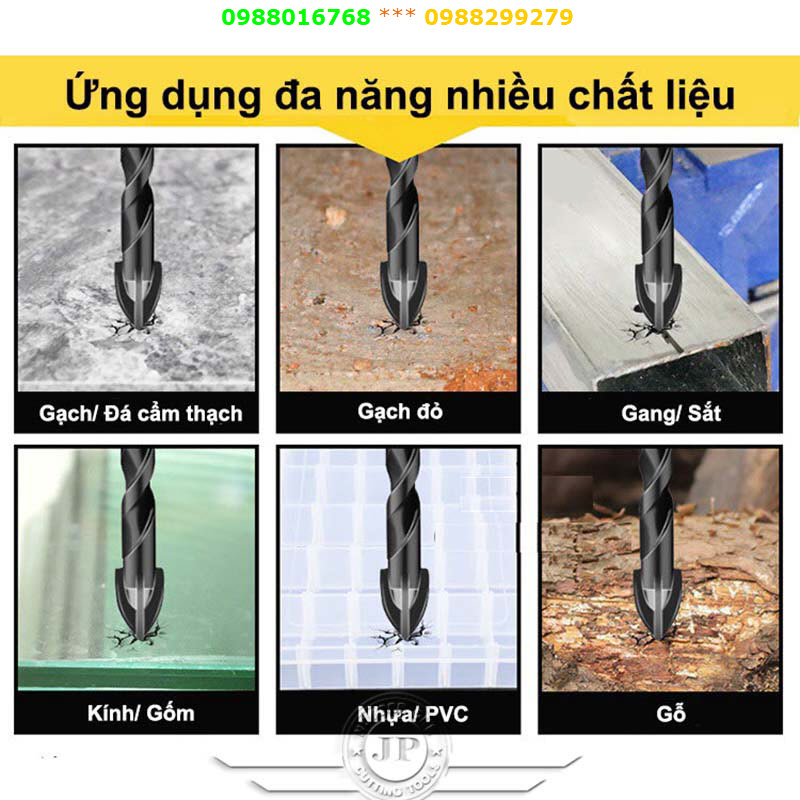 Bộ 4 mũi khoan đa năng chân lục giác 4 cạnh thép đen Nhật Kaito JAPAN, khoan sắt, khoan kính thủy tinh, gạch men đá gốm