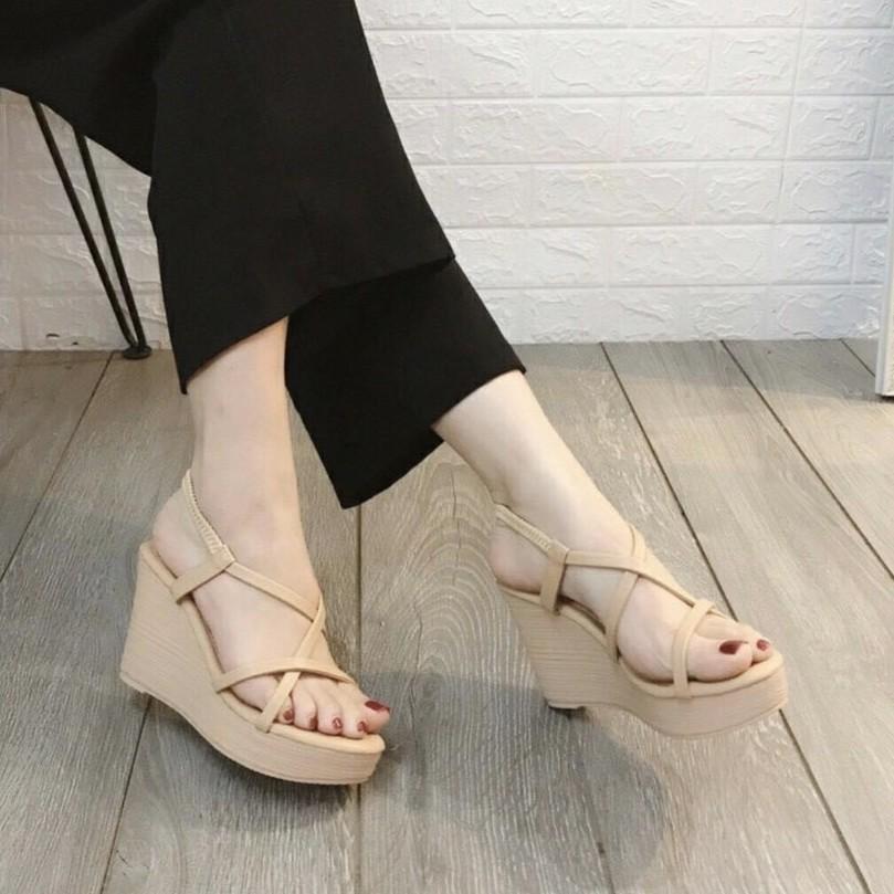 Giày cao gót 9 phân đế xuồng dây chéo quai thun LT