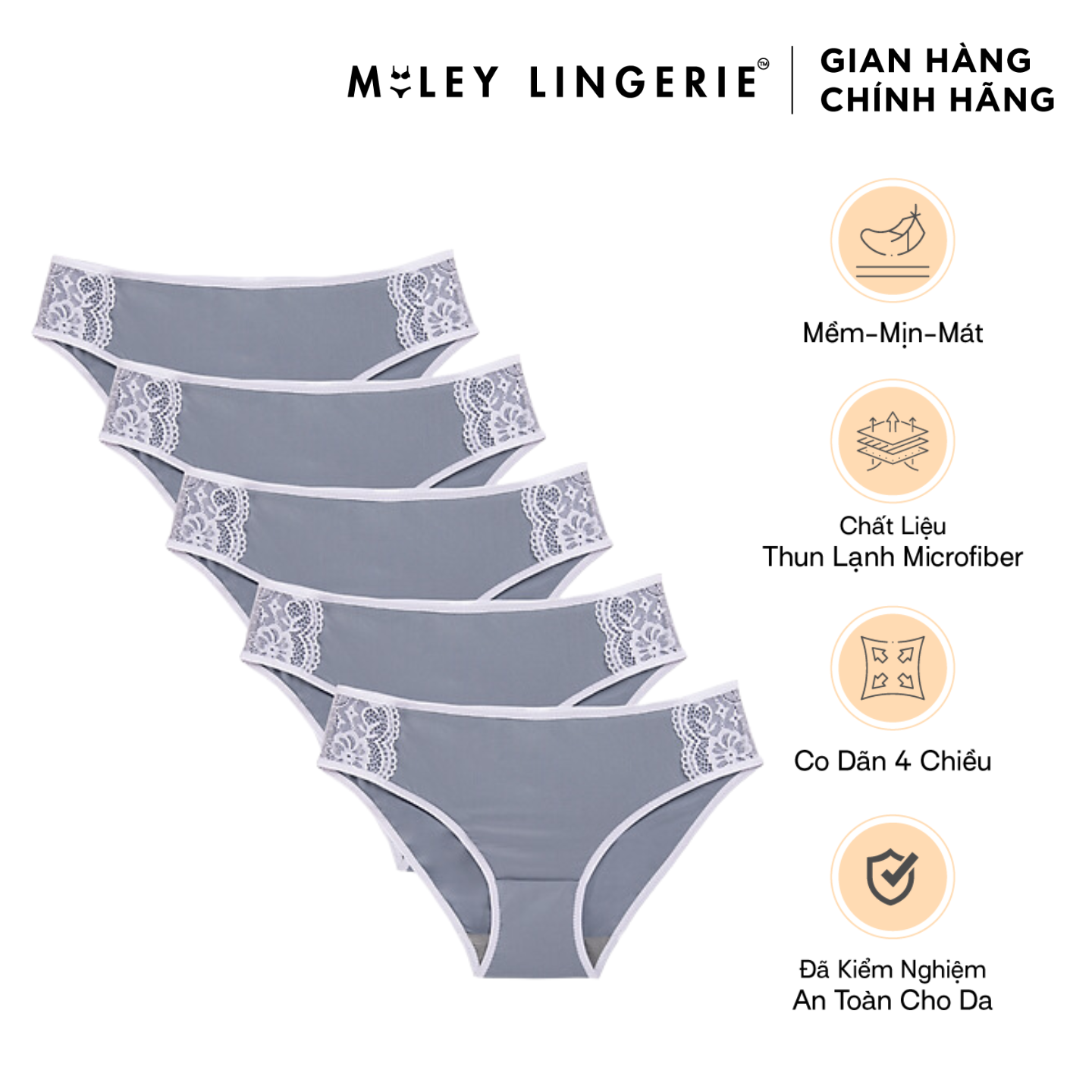 Combo 5 Quần Lót Viền Ren Sườn Miley Lingerie Xám - FMM1105