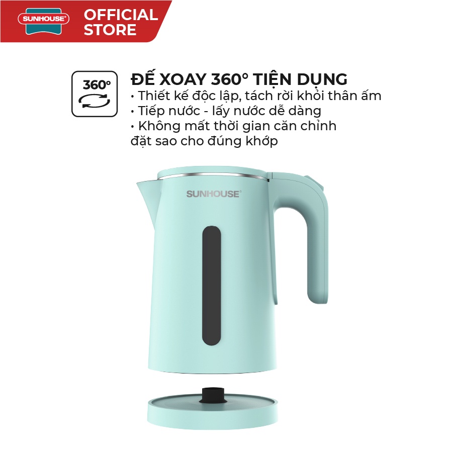 Ấm siêu tốc Inox 2 lớp 1.8L SUNHOUSE SHD1351 - Hàng chính hãng