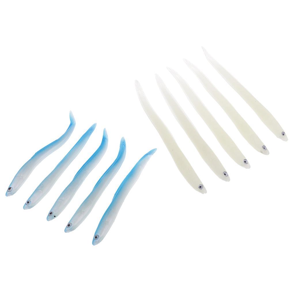 10pcs Soft Eel Luminous Fishing Lure Night Glow Silicone 3D Eyes Minnow Loach Lure Hook