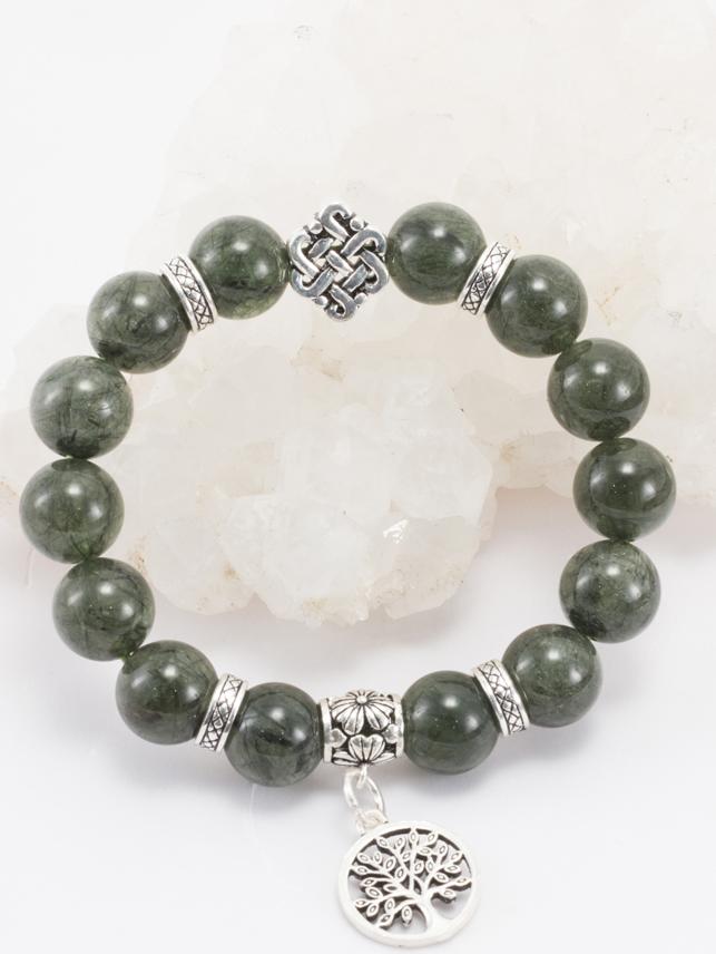 Vòng Thạch Anh Tóc Xanh Phối Charm Cây Bạc Ngọc Quý Gemstones