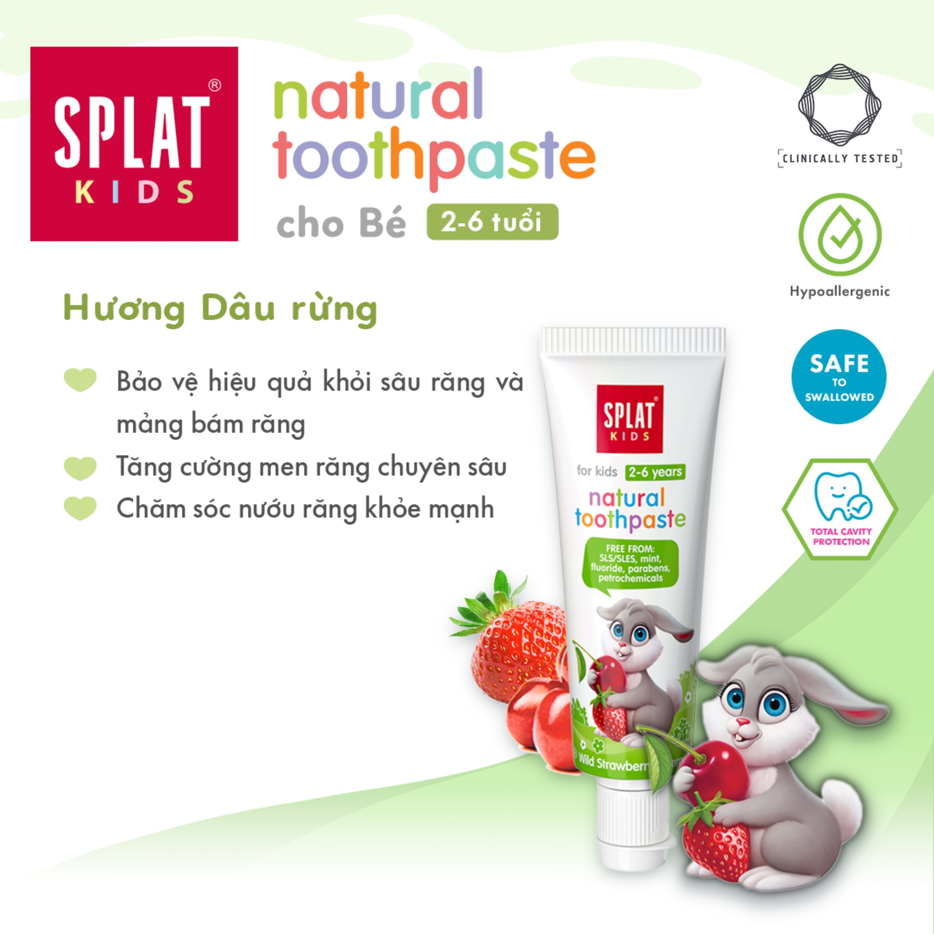 Kem Đánh Răng Cho Bé Từ 2-6 Tuổi SPLAT Kids Vị Dâu Rừng Và Cherry Bổ Sung Canxi Ngăn Mảng Bám, Sâu Răng 20ml