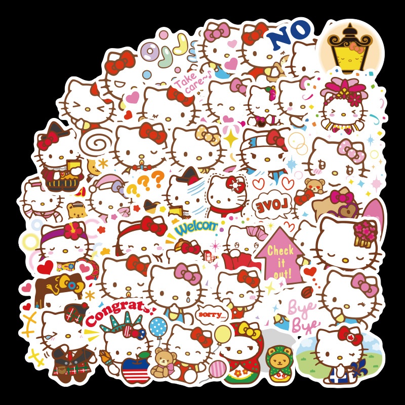 Sticker 50 miếng hình dán Hello Kitty