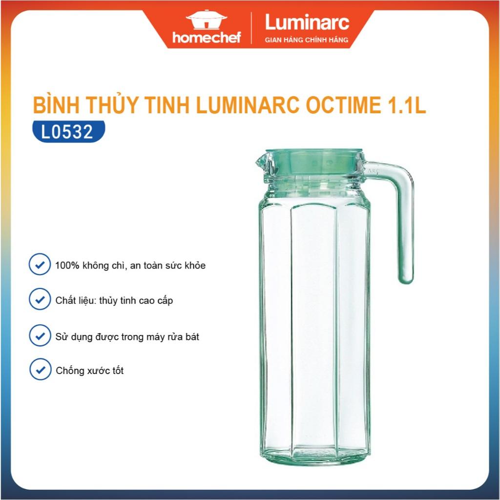 Bình thủy tinh đựng nước Luminarc Octime Ice Green L0532, dung tích 1.1L, dùng máy rửa bát