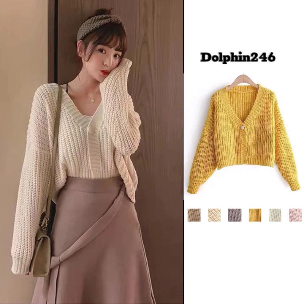 Áo khoác len cardigan croptop nhiều màu cổ V dệt kim dáng rộng cho phái nữ hàng Quảng Châu chất đẹp H-24