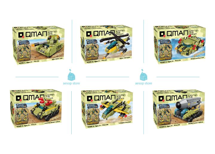 Hộp 6 bộ đồ chơi lắp ráp Robot biến hình - Biệt đội quân sự Qman 41108 (777 mảnh ghép)