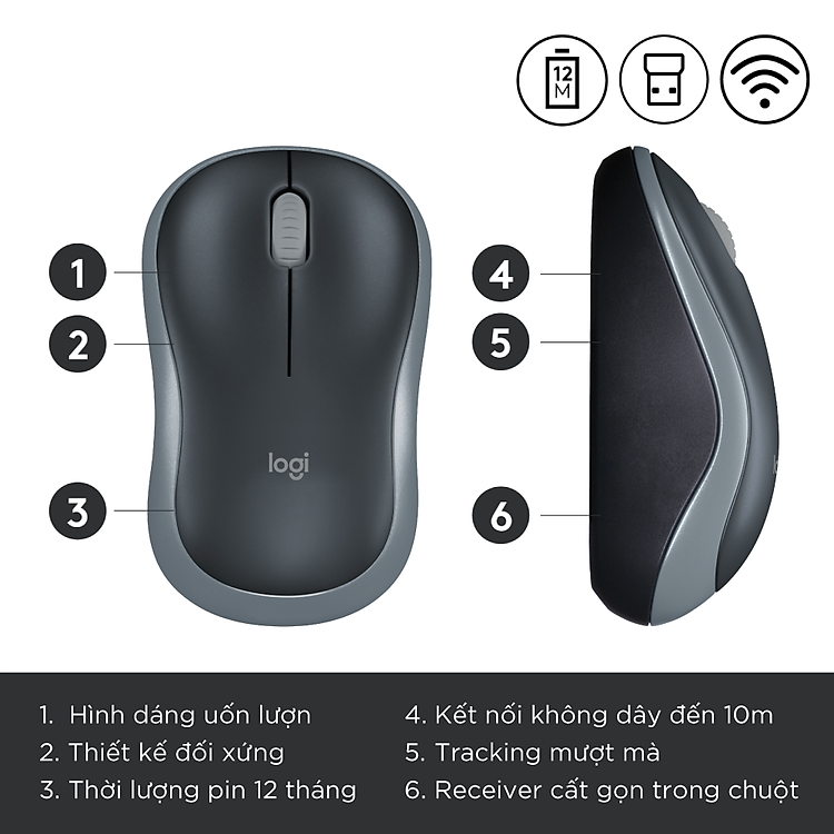Chuột không dây Logitech M185 - Hãng chính hãng