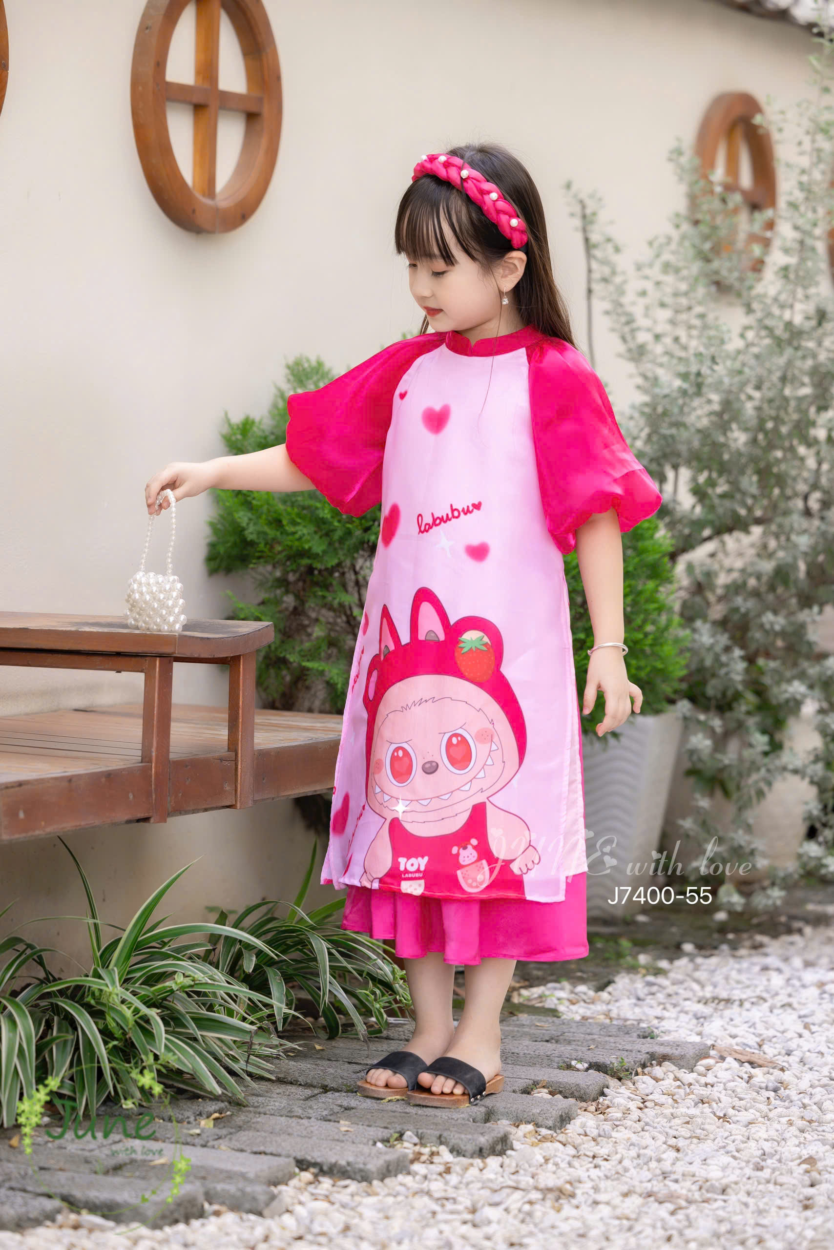 Bộ áo dài tết cho bé gái mẫu labubu xinh xắn diện tết năm mới giáng sinh noel từ 12-50kg hàng thiết kế cao cấp