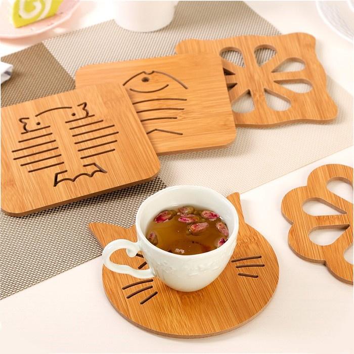 Miếng Lót Cốc, Ly, Tách CHẤT LIỆU GỖ Kiểu Mới (Size 9.5cm) - Lót Đồ Uống Trà, Cafe Cá Tính (Giao mẫu ngẫu nhiên)