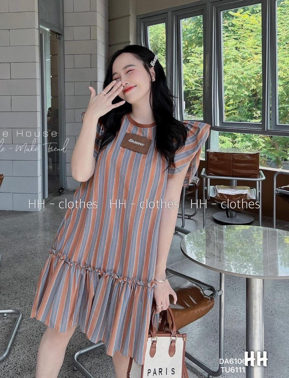 VÁY ĐI CHƠI, VÁY SUÔNG KẺ TAY BÈO DÁNG XÒE CỰC KUTE
