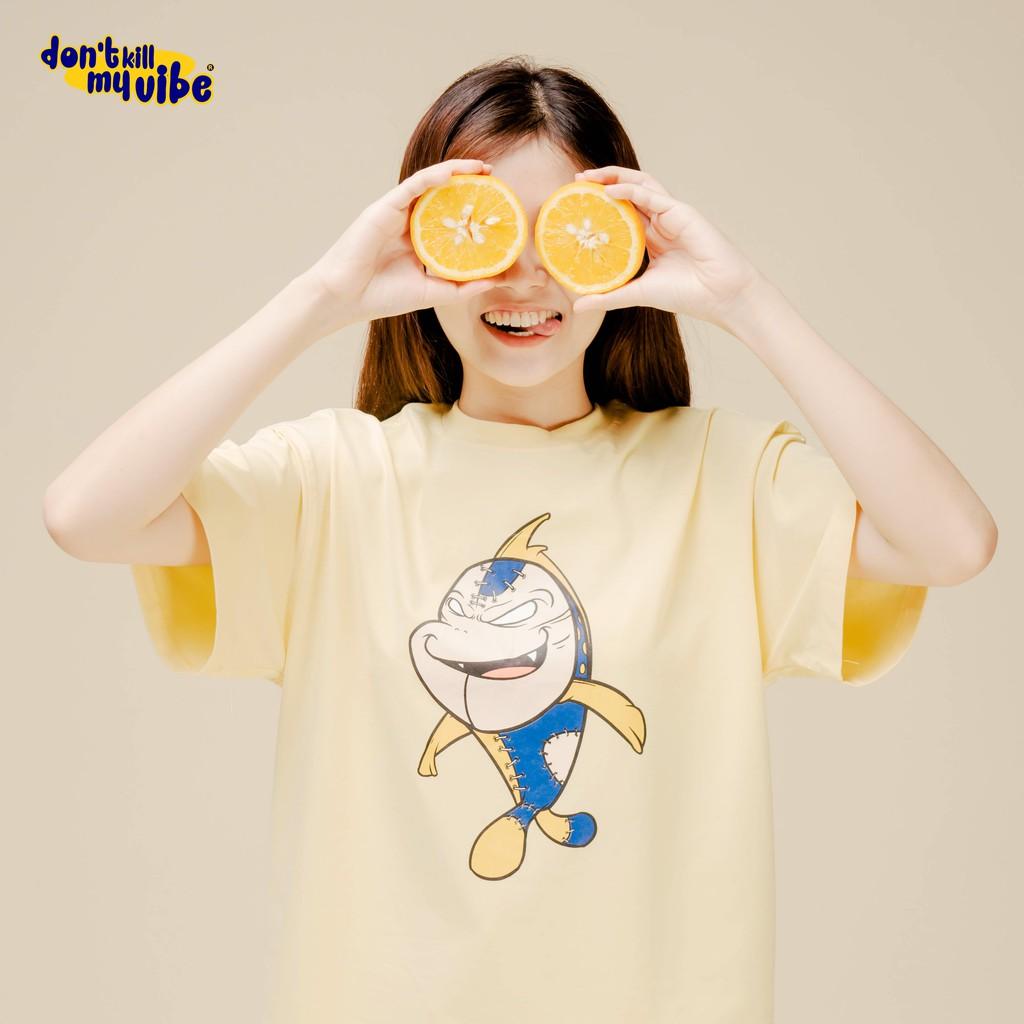 Áo thun nữ cotton màu vàng form rộng in hình tặng túi tote | DKMV Yellow Monster Tee
