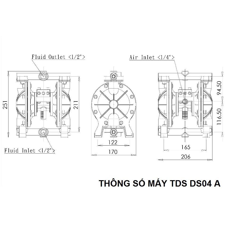 Bơm màng khí nén TDS DS04-AAT-TASS-02 (0.5″ Nhôm Teflon)