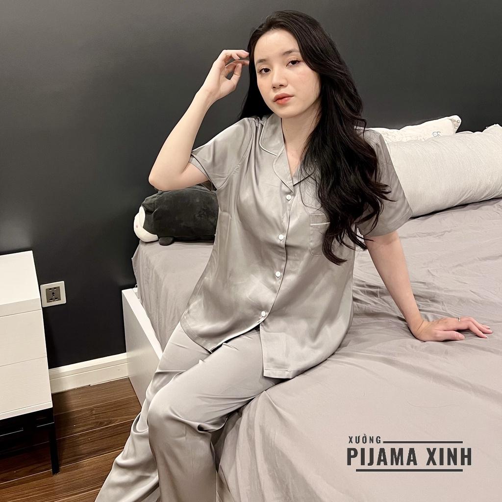 Bộ Pijama Lụa Latin - Bộ Mặc Nhà Cao Cấp Màu Xám Chất Vải mềm Mịn Thoải Mái