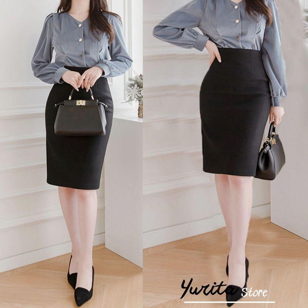 Chân Váy Bút Chì Cao Cấp Dáng Dài YURITA Ôm Body Cạp Cao Lưng Thun Màu Đen CV003 Chất Vải Umi Co Giãn 4 chiều Xẻ Sau