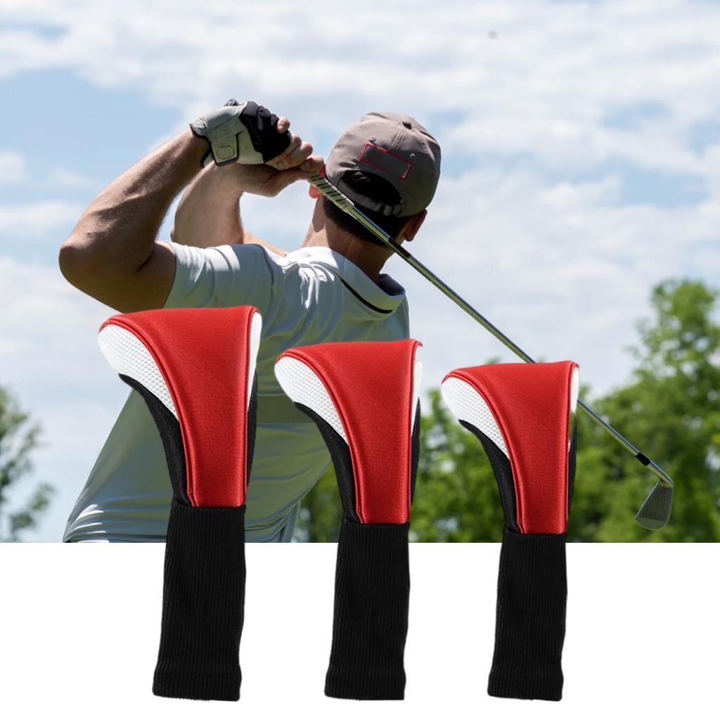 3Pcs Nylon Golf Club Head Cover Driver Wood Headcover Protector Red White