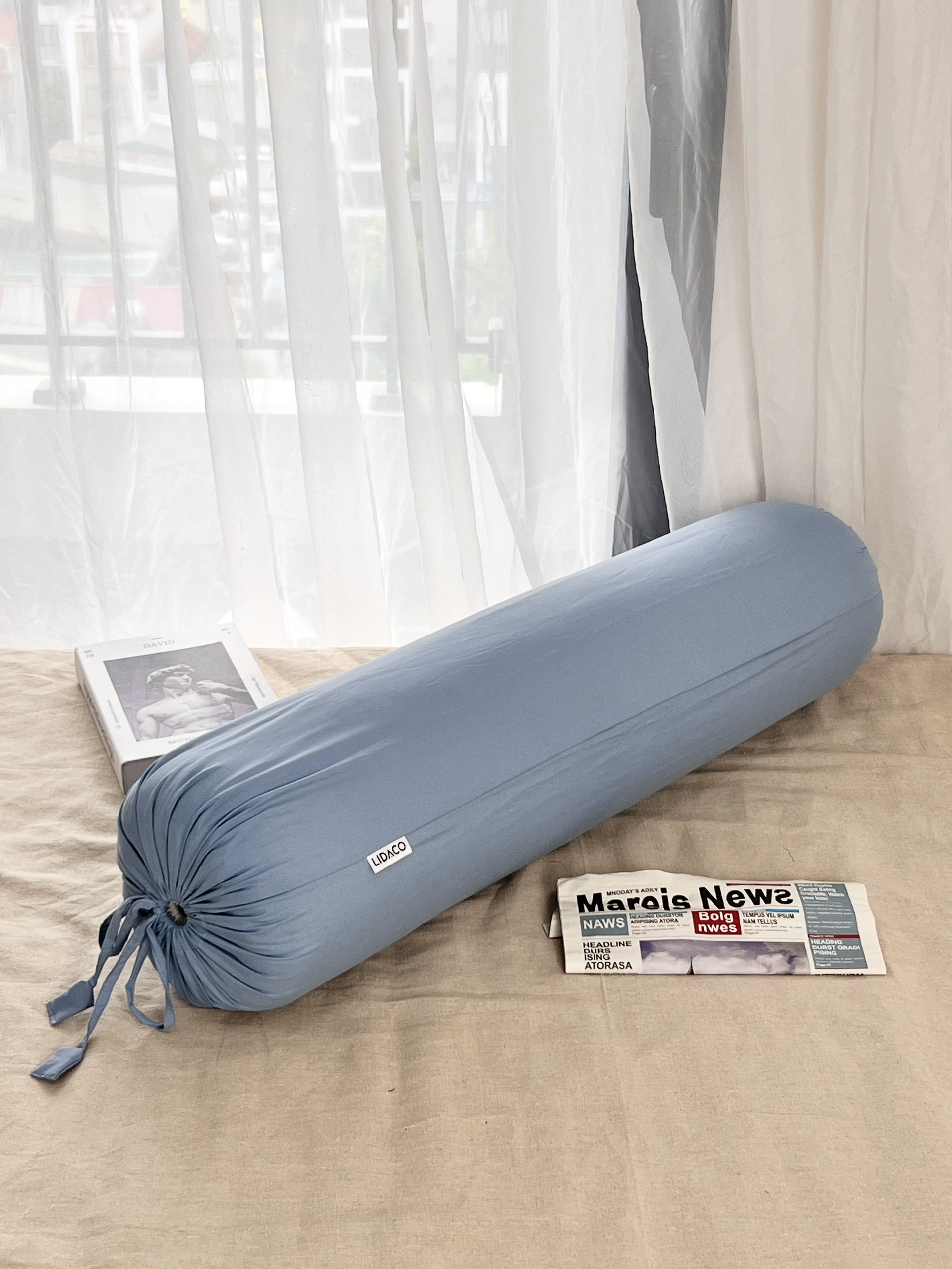 Vỏ gối ôm cotton tici Lidaco kich thươc 35x100cm – Xanh dương nhat