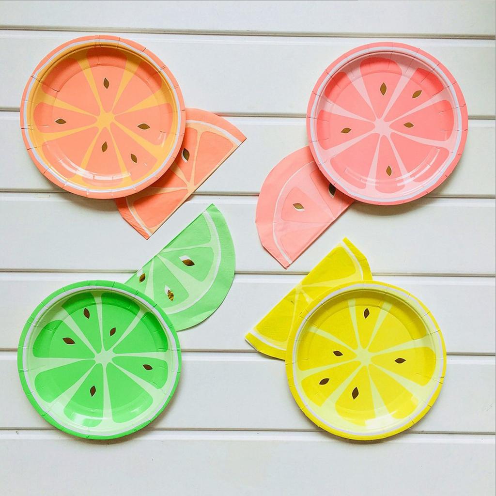 8 Pieces Gilding Fruit Lemon Paper Plates Disposable Party Cake Tray