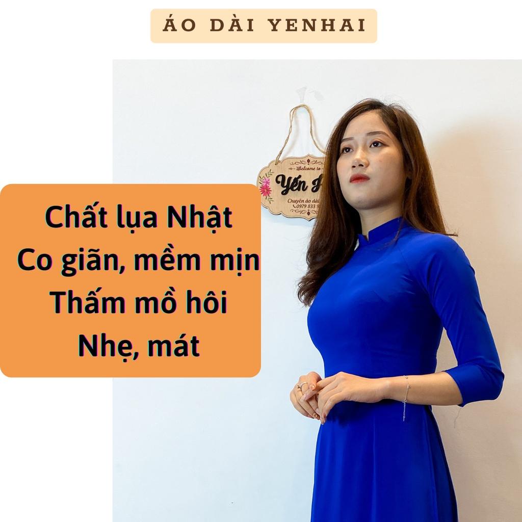 Áo Dài Truyền thống 4 tà xanh coban đoàn thanh niên chất Lụa nhật