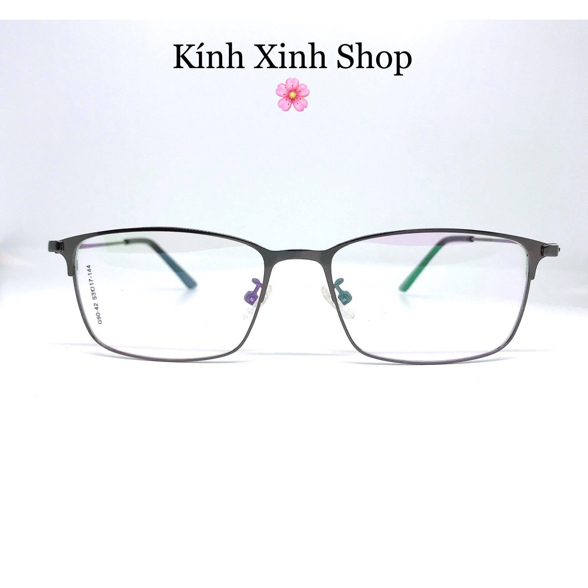 Kính mắt vuông kim loại Korea tăm mảnh tròng chống ánh sáng xanh uv (Nhiều màu)